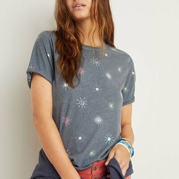 Anthrolopolgie Sol Angeles Twinkle Soft Gray Graphic Tee Women Plus Size 1X NWT - Picture 1 of 5